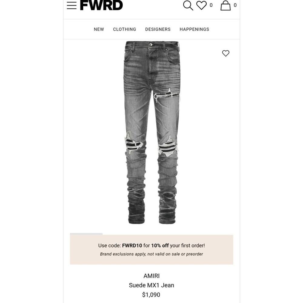 AMIRI Suede MX1 Jeans w/ Ripped Leather Patches 29